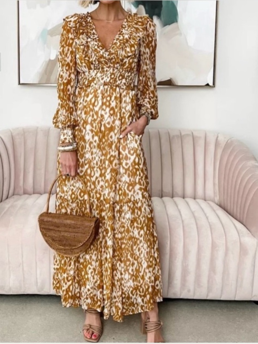 Nwot Anthropologie Odetta Ruffled V-Neck Dress spring maxi $200 summer party